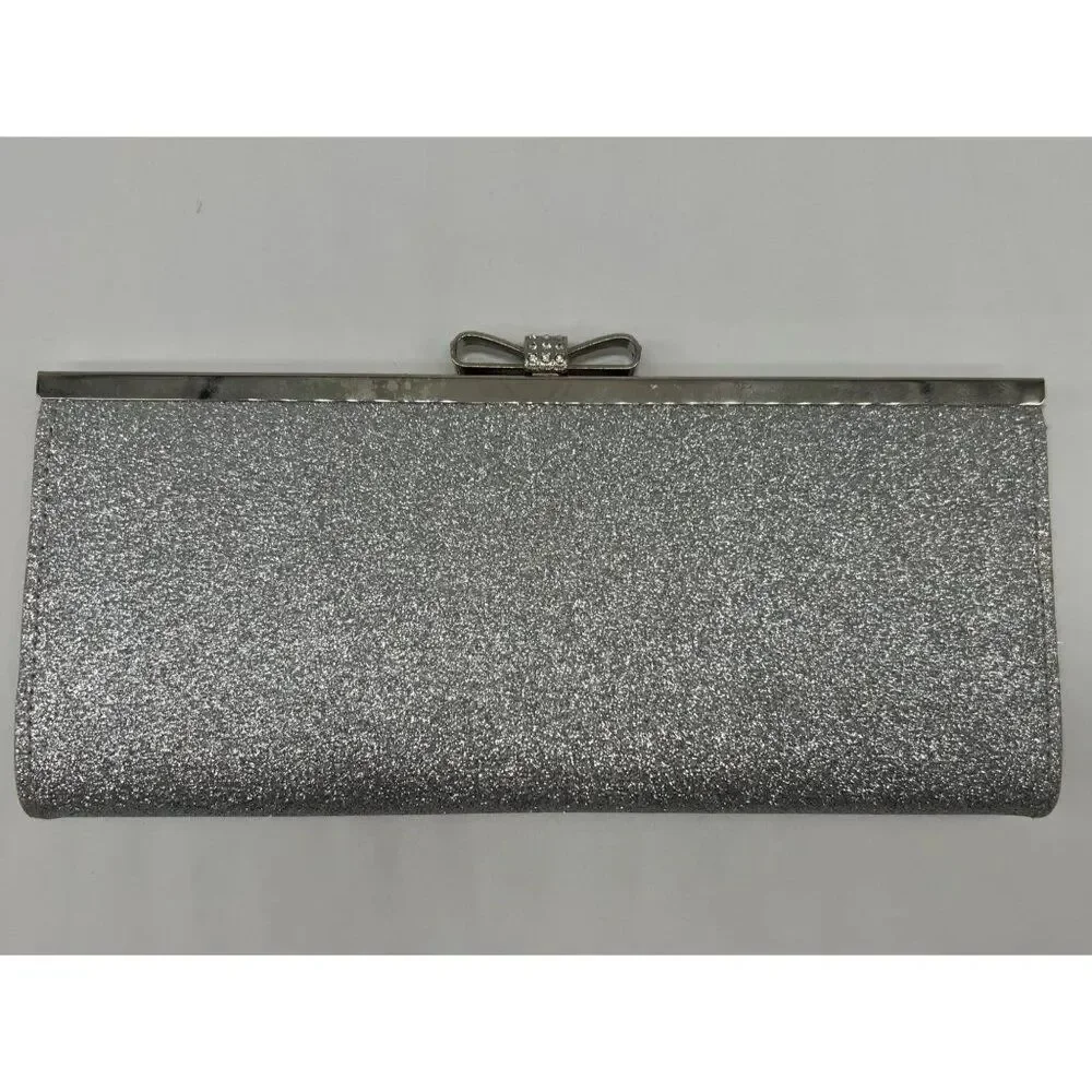 I.N.C. Carolyn Sliver Glitter Clutch Purse Women's Bag